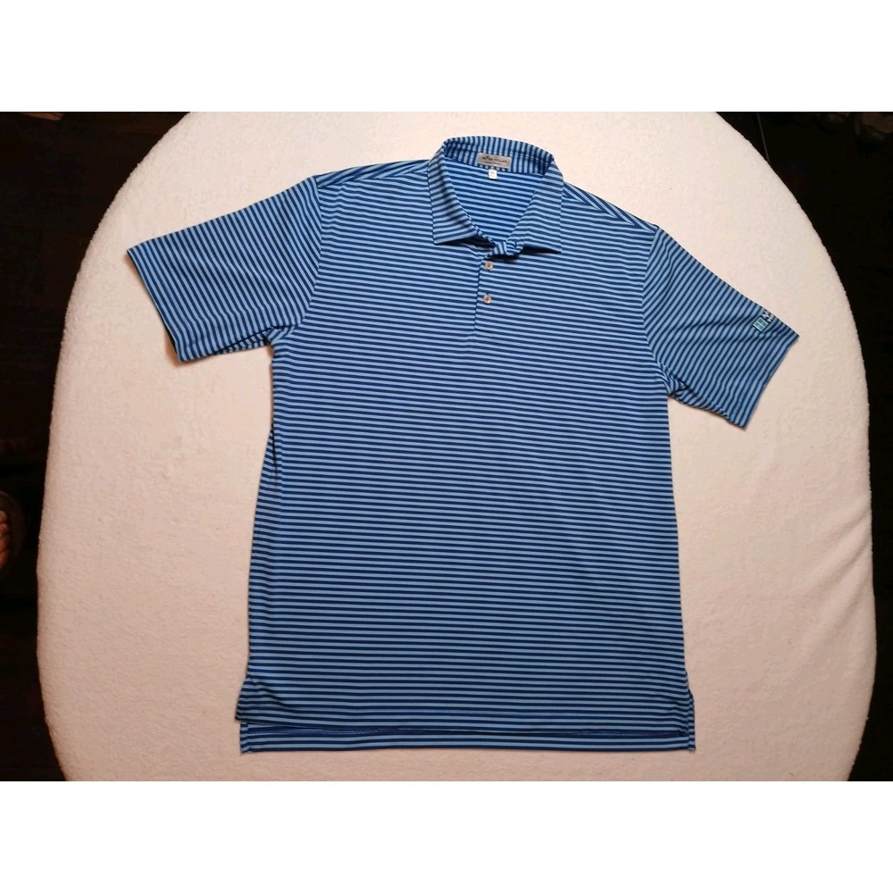 Peter Millar Men's Size XL Blue Striped Polo Shirt Logo Summer Comfort